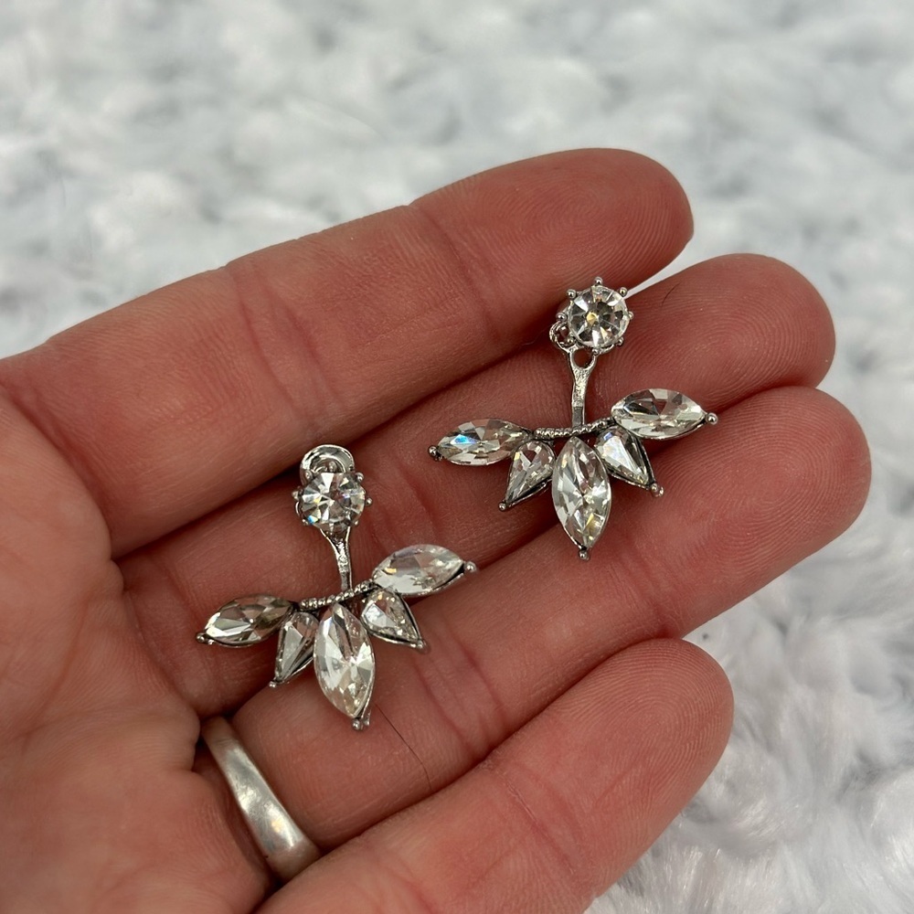Faux Diamond and Silver Pierced Earrings - Picture 1 of 3